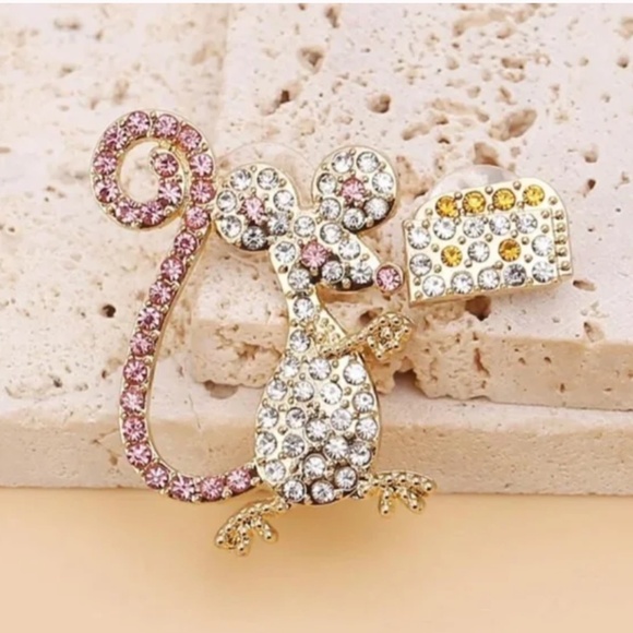 ✨ FREE Mouse Cheese Boho Peasant Hipster Rhinestone Cute Snack Cartoon Earrings - Picture 3 of 3